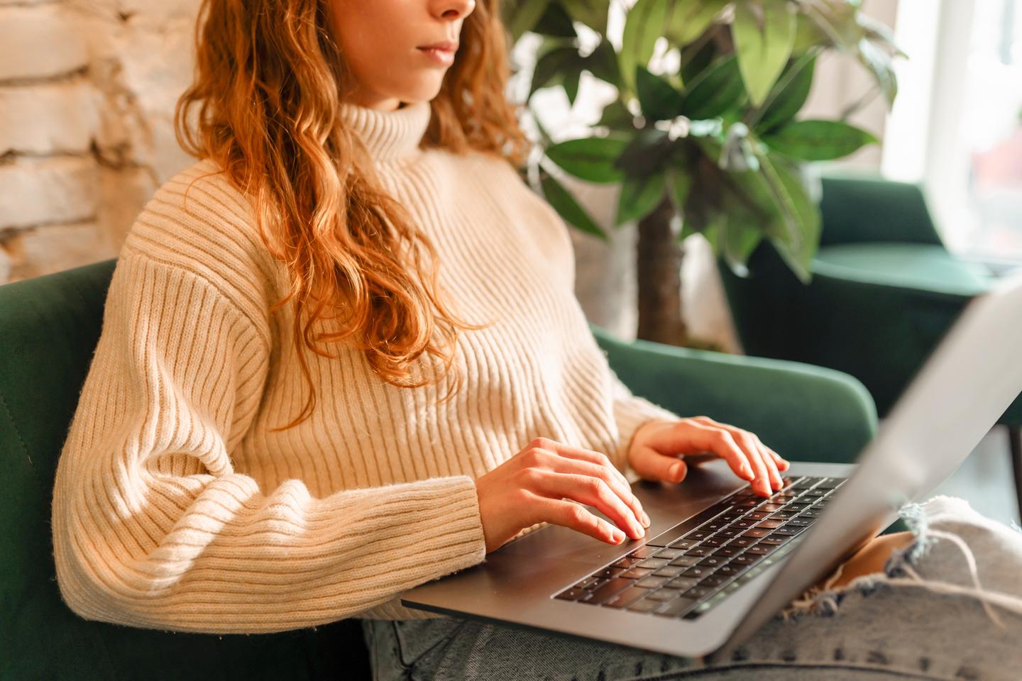 A girl working on her laptop